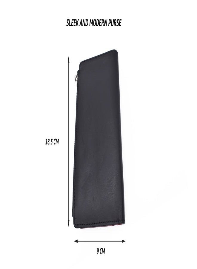 Adamis Long Leather Clutch Women's Wallet with Credit Card Holder W338 Black - Image 3